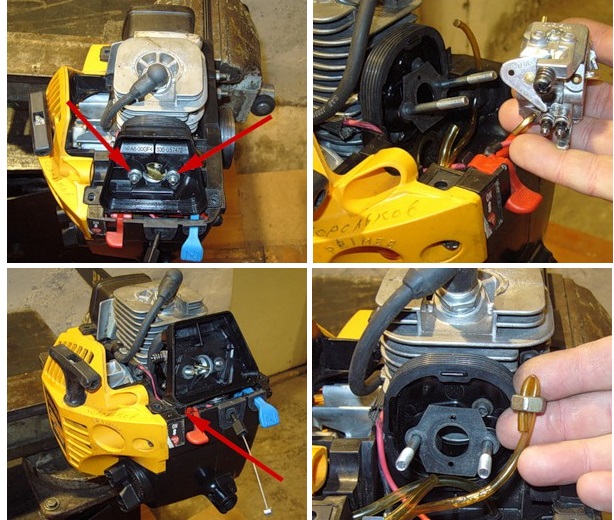 Disassembling the carburetor on a chainsaw