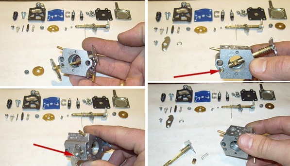 Disassembling the carburetor on a chainsaw